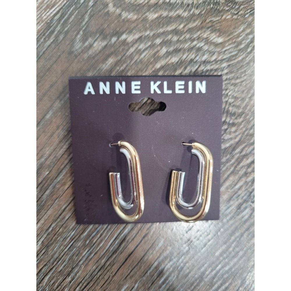 Anne Klein Two‎ Tone Double Loop Hoop Earrings Gold Silver Tone NEW Dangle #3
